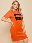 Women Plus Size Slogan Graphic Tee Dress