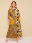 Women Plus Size Striped & Floral Pocket Patch Maxi Dress