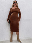Women Plus Size Cut Out Side Asymmetrical Neck Bodycon Dress