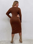 Women Plus Size Cut Out Side Asymmetrical Neck Bodycon Dress