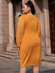 Women Plus Size Covered Button Front Bishop Sleeve Fitted Dress