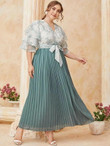 Women Plus Size Embroidered Floral Pleated Maxi Dress