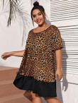Women Plus Size Leopard Print Ruffle Hem Smock Dress