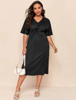 Women Plus Size V-neck Twist Front Fitted Dress