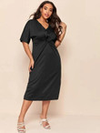 Women Plus Size V-neck Twist Front Fitted Dress