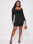 Women Plus Size Frill Trim Ruched Bust Square Neck Dress