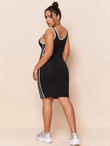 Women Plus Size Contrasting Binding Tape Side Detail Bodycon Dress