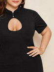 Women Plus Size Mandarin Collar Split Hem Bodycon Dress