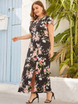 Women Plus Size Floral Print Split Dress