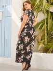 Women Plus Size Floral Print Split Dress