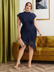 Women Plus Size Ruffle Trim Bodycon Prom Lace Dress