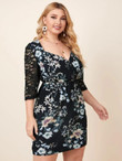 Women Plus Size Lace Sleeve Floral Print Dress