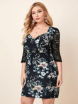 Women Plus Size Lace Sleeve Floral Print Dress