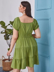 Women Plus Size Shirred Waist Ruffle Hem Dress