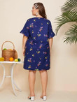 Women Plus Size Ruffle Cuff Floral Print Dress