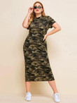 Women Plus Size Split Back Camo Print Bodycon Dress