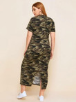Women Plus Size Split Back Camo Print Bodycon Dress