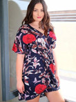 Women Plus Size Floral Print Asymmetrical Hem Wrap Dress
