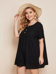 Women Plus Size Button Front Solid Smock Dress