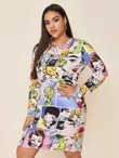 Women Plus Size Pop Art Print Tee Dress