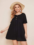 Women Plus Size Button Front Solid Smock Dress