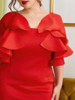 Women Plus Size Exaggerated Ruffle Split Back Dress