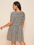 Women Plus Size Striped Batwing Sleeve Smock Dress