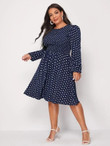 Women Plus Size Polka Dot Shirred A-Line Dress