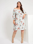 Women Plus Size Floral Print Off Shoulder Dress