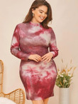 Women Plus Size Mock Neck Tie Dye Glitter Dress