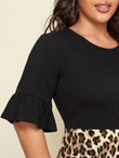 Women Plus Size Flounce Sleeve Leopard Print Combo Dress