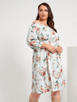 Women Plus Size Floral Print Off Shoulder Dress