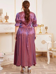 Women Plus Size Holographic Ruched Flounce Sleeve Dress