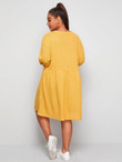 Women Plus Size Drop Shoulder Waffle Knit Smock Dress