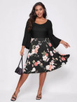 Women Plus Size Bell Sleeve Floral Print A-line Dress