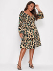 Women Plus Size Twist Front Allover Print Midi Dress