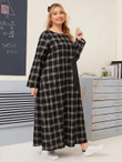 Women Plus Size Buffalo Plaid Maxi Tunic Dress