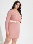 Women Plus Scoop Neck Decorative Pocket Fitted Dress Without Belt