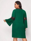 Women Plus Size Lace Panel Bell Sleeve Tunic Dress