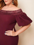 Women Plus Size Off Shoulder Lace Trim Dip Hem Dress