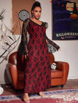 Women Plus Size Lace Overlay Split Sleeve Maxi Dress