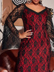 Women Plus Size Lace Overlay Split Sleeve Maxi Dress