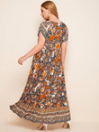 Women Plus Size Flower & Tribal Print Maxi Dress