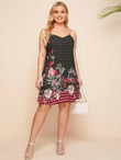 Women Plus Size Polka-dot & Floral Print Cami Dress