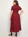 Women Plus Size Collared Buttoned Detail Gingham Dress