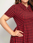 Women Plus Size Collared Buttoned Detail Gingham Dress
