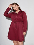 Women Plus Size Knot Front O-ring Zip Up Dress
