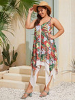 Women Plus Size Contrast Floral Hanky Hem Cami Dress