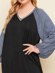 Women Plus Size Striped Raglan Sleeve Tunic Dress