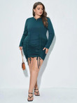 Women Plus Size Drawstring Ruched Bodycon Dress